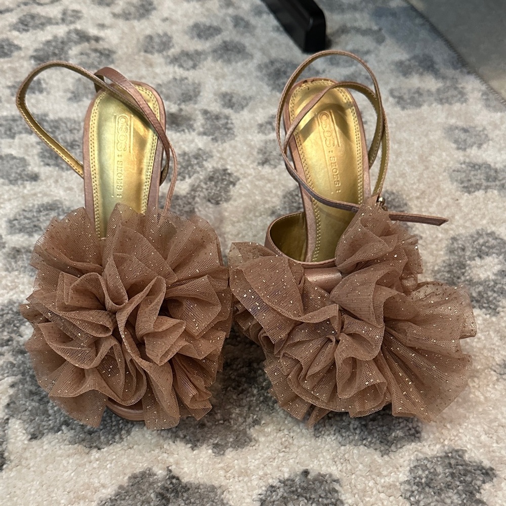 ASOS Glittery Brown Ruffle Heels
